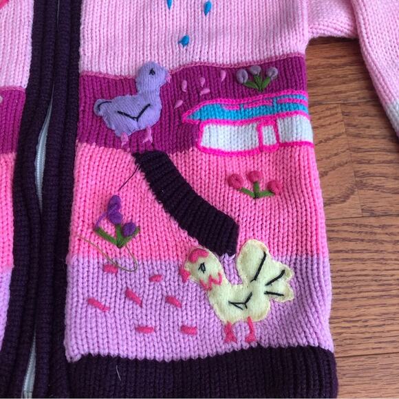 Embroidered Nature appliqués Pink Maroon Color blocked hooded sweater Girl’s 4 - Picture 3 of 11